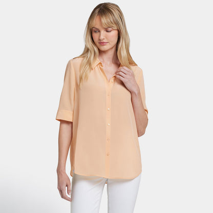 Riley Silk Elbow Sleeved Blouse - Apricot Nectar