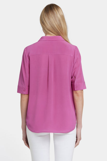 Riley Silk Elbow Sleeved Blouse - Red Violet
