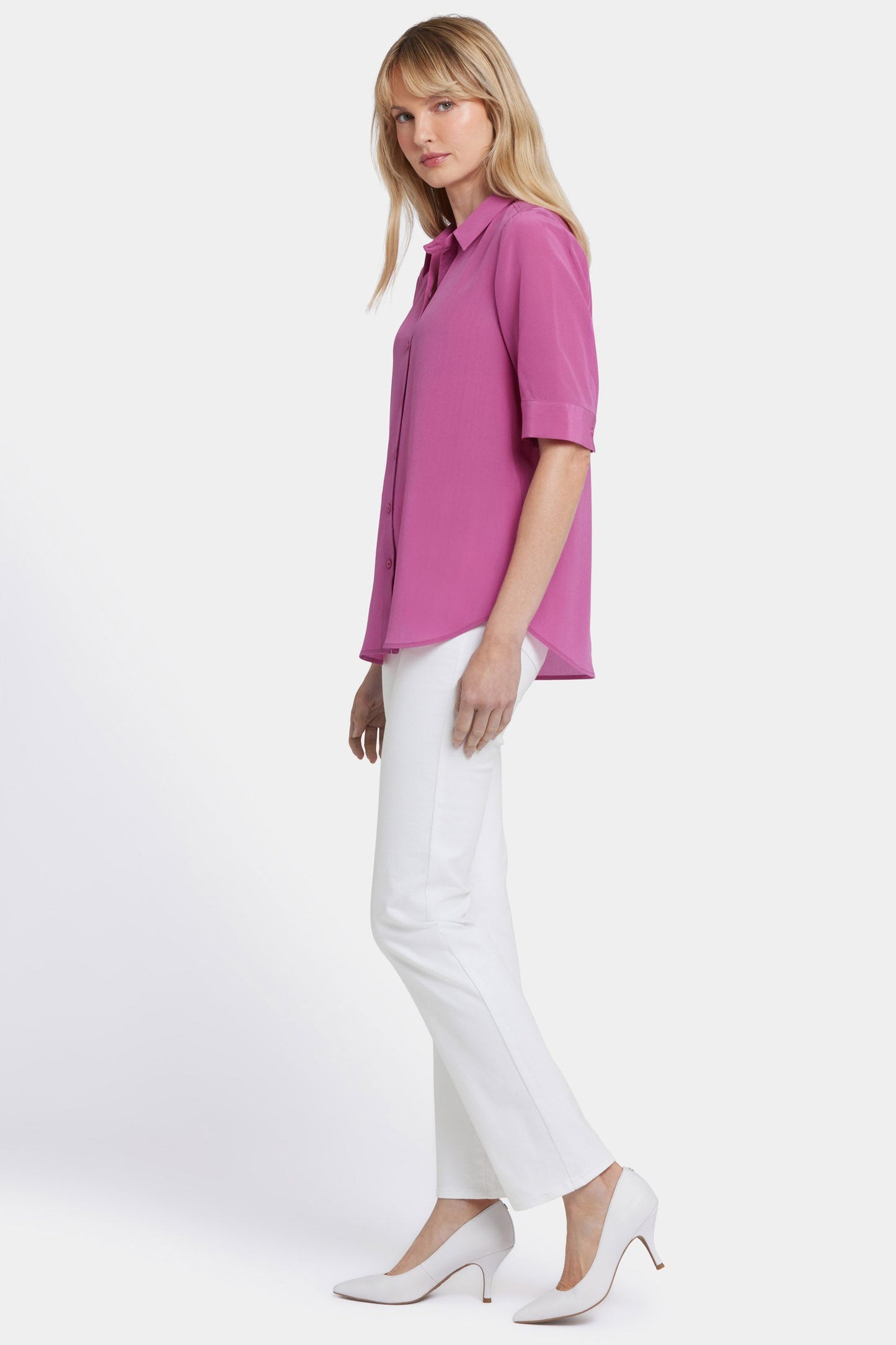 Riley Silk Elbow Sleeved Blouse - Red Violet