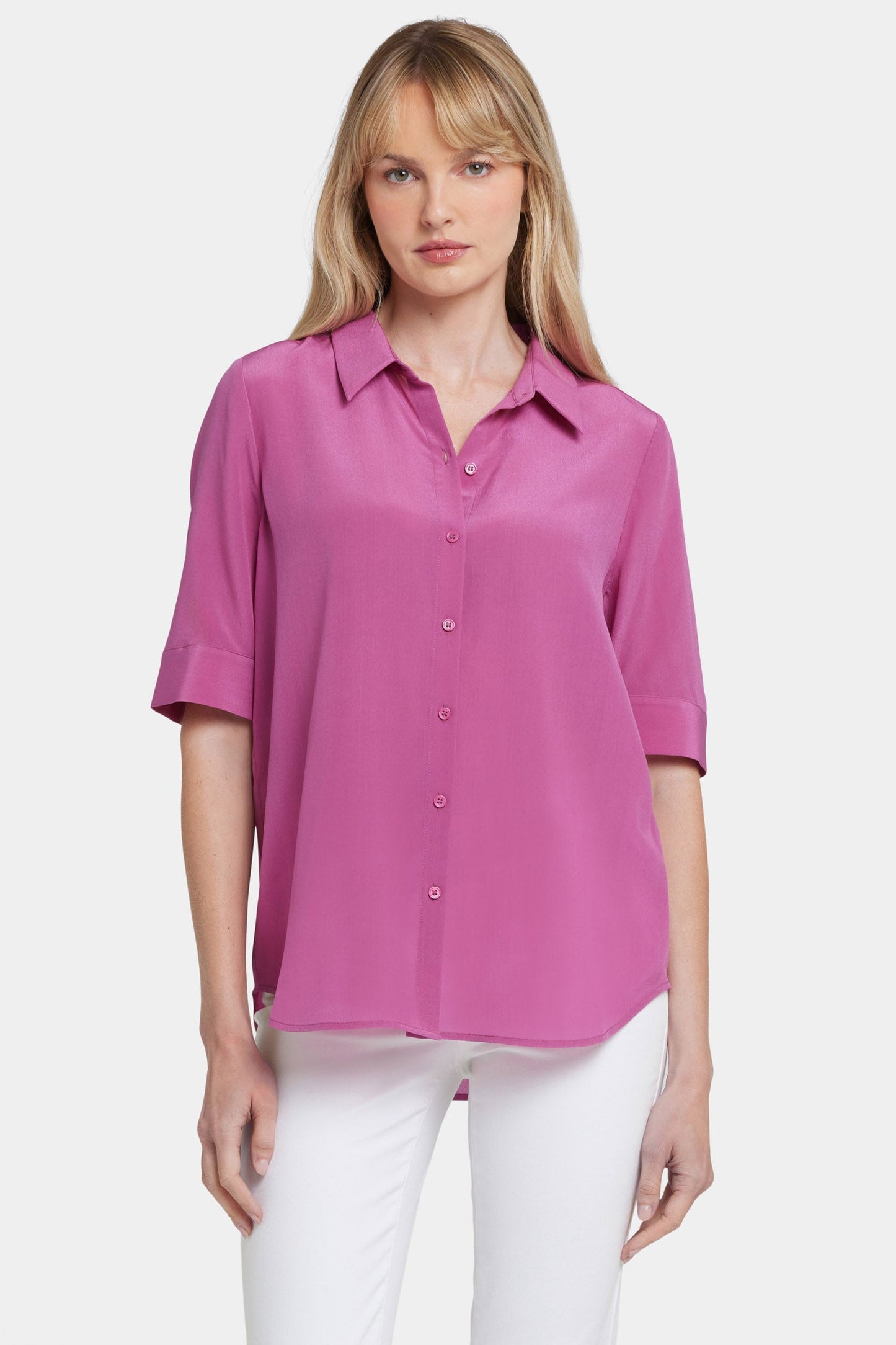 Riley Silk Elbow Sleeved Blouse - Red Violet