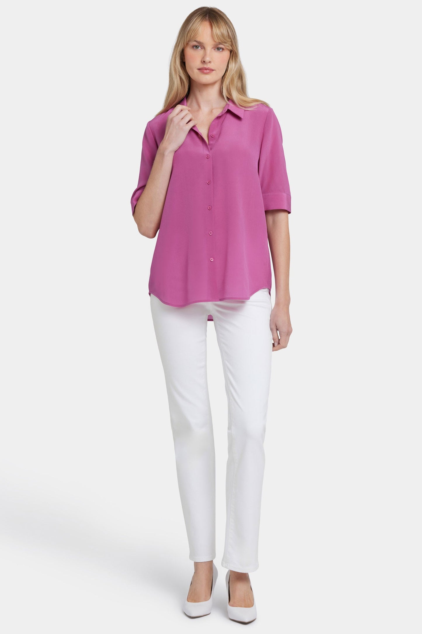 Riley Silk Elbow Sleeved Blouse - Red Violet