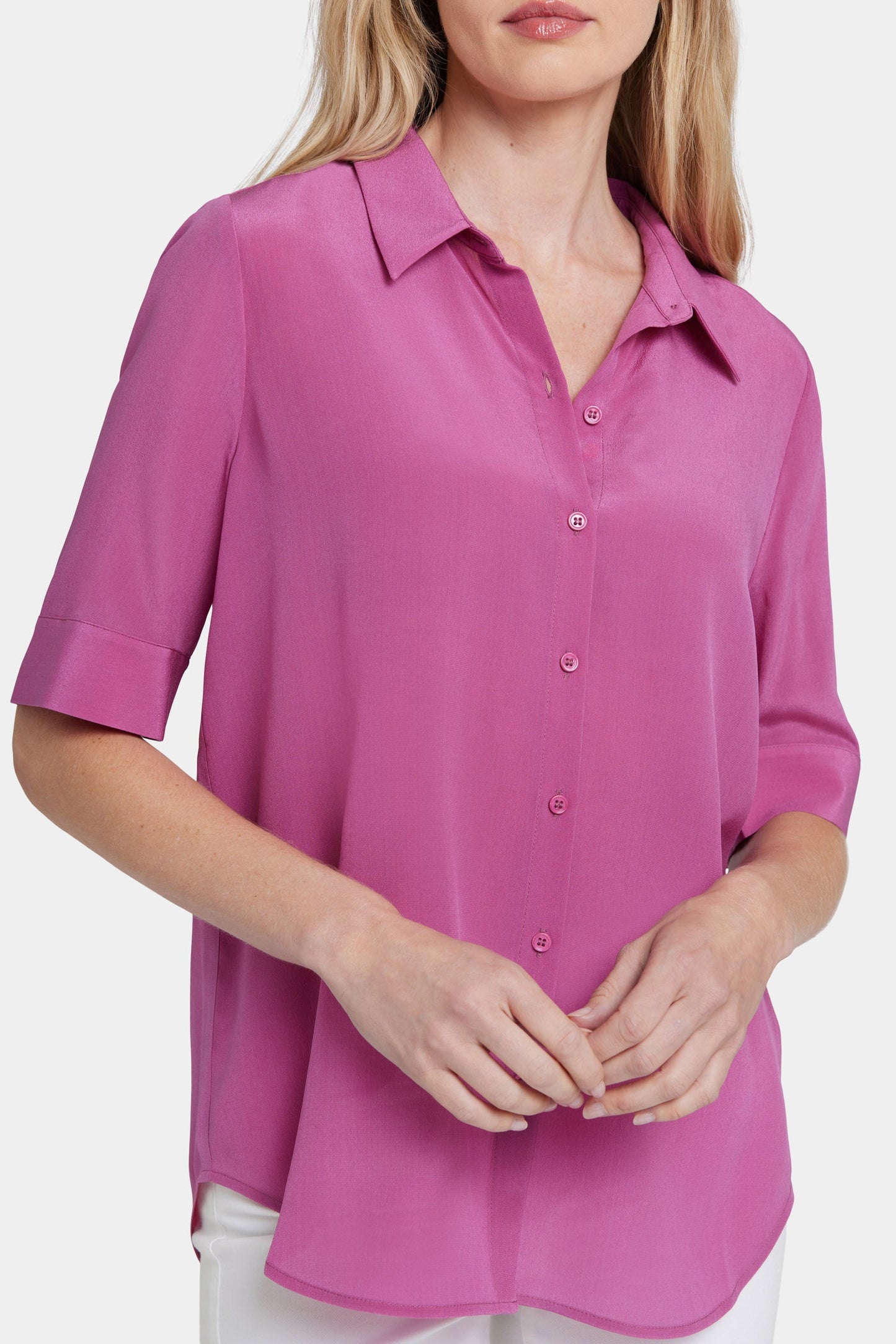 Riley Silk Elbow Sleeved Blouse - Red Violet