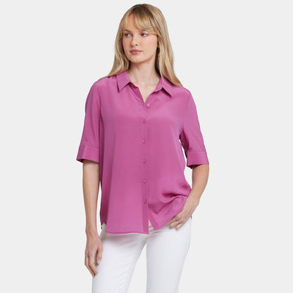 Riley Silk Elbow Sleeved Blouse - Red Violet