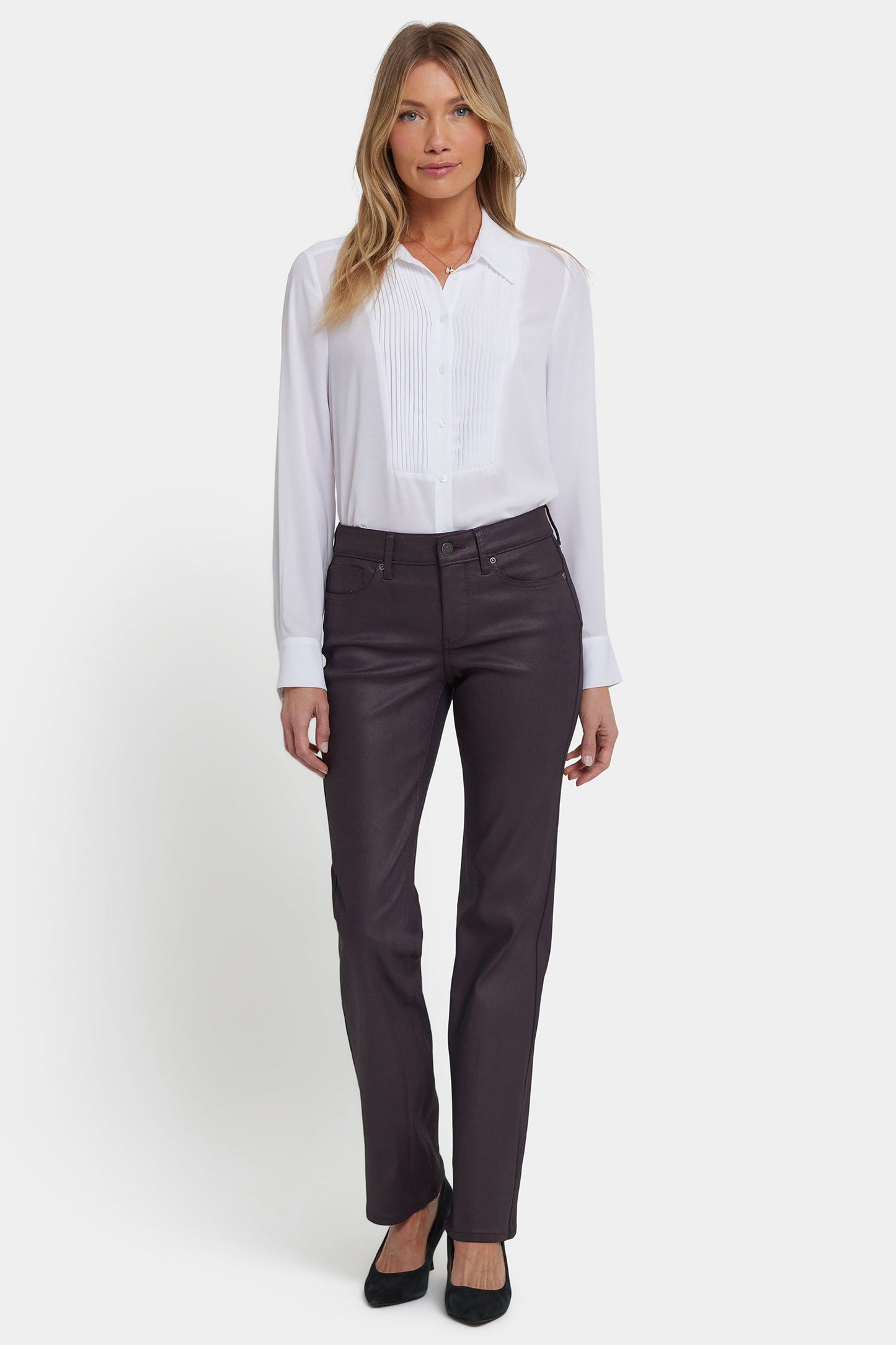 Coated Marilyn Straight Jeans In Petite - Fig Coated