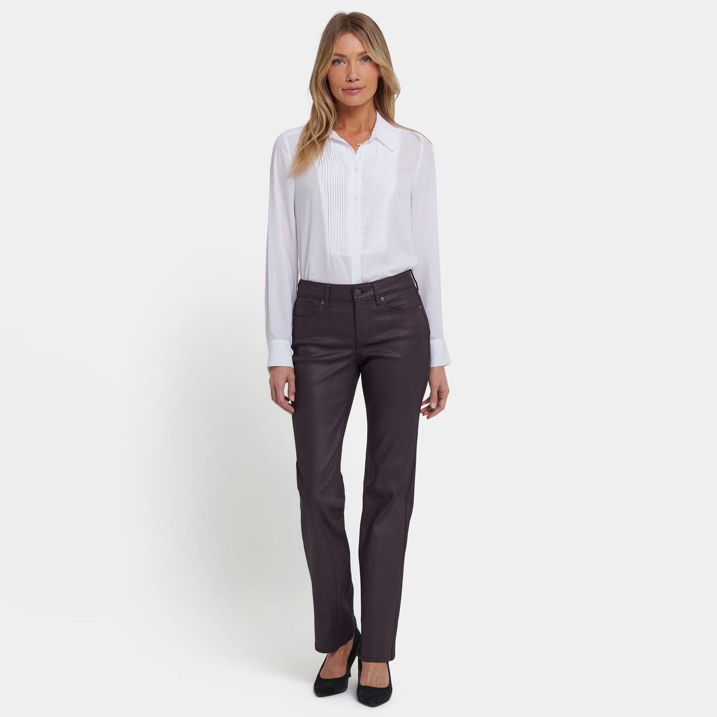 Coated Marilyn Straight Jeans In Petite - Fig Coated