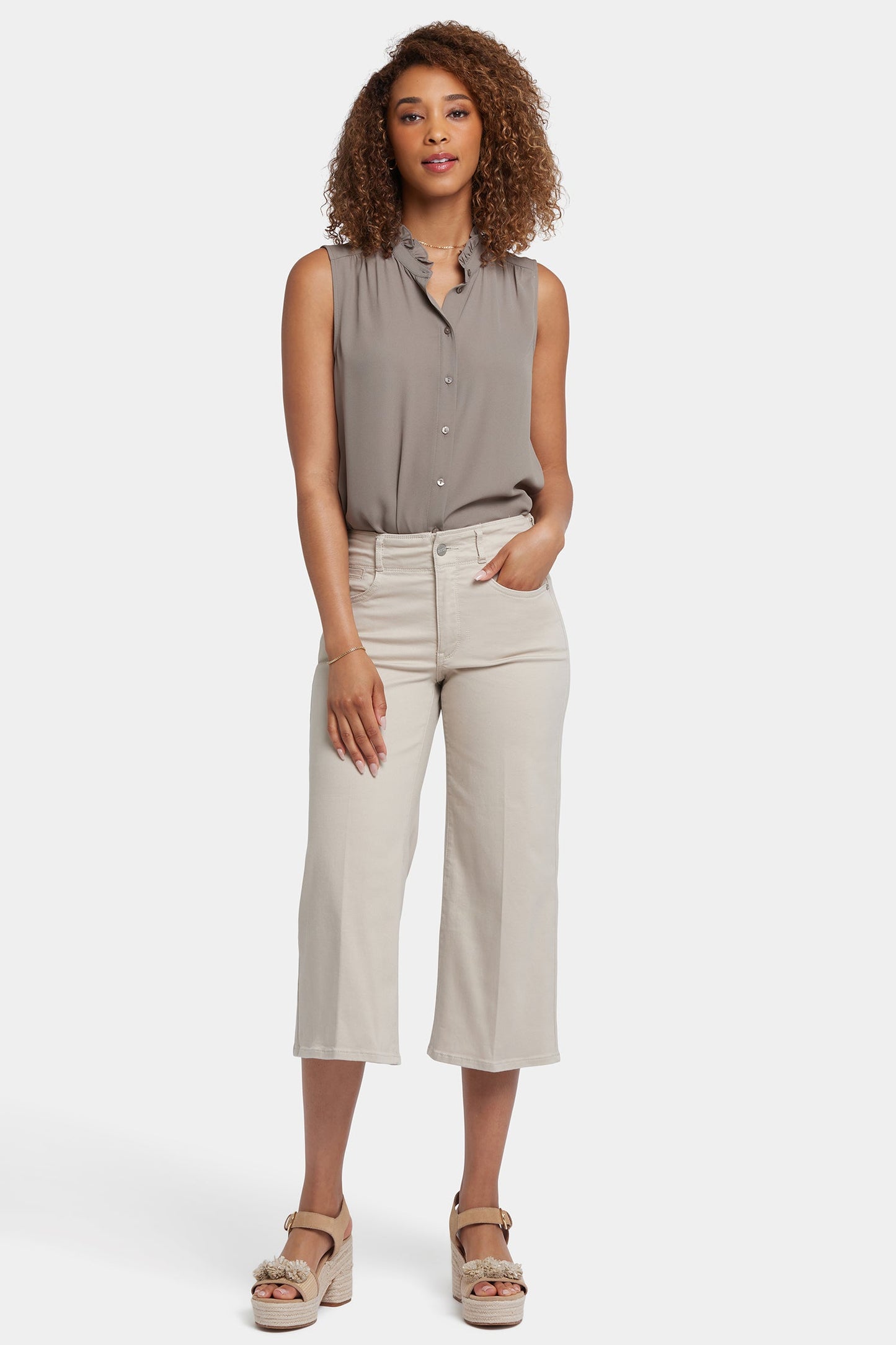 Brigitte Wide Leg Capri Jeans In Petite - Feather