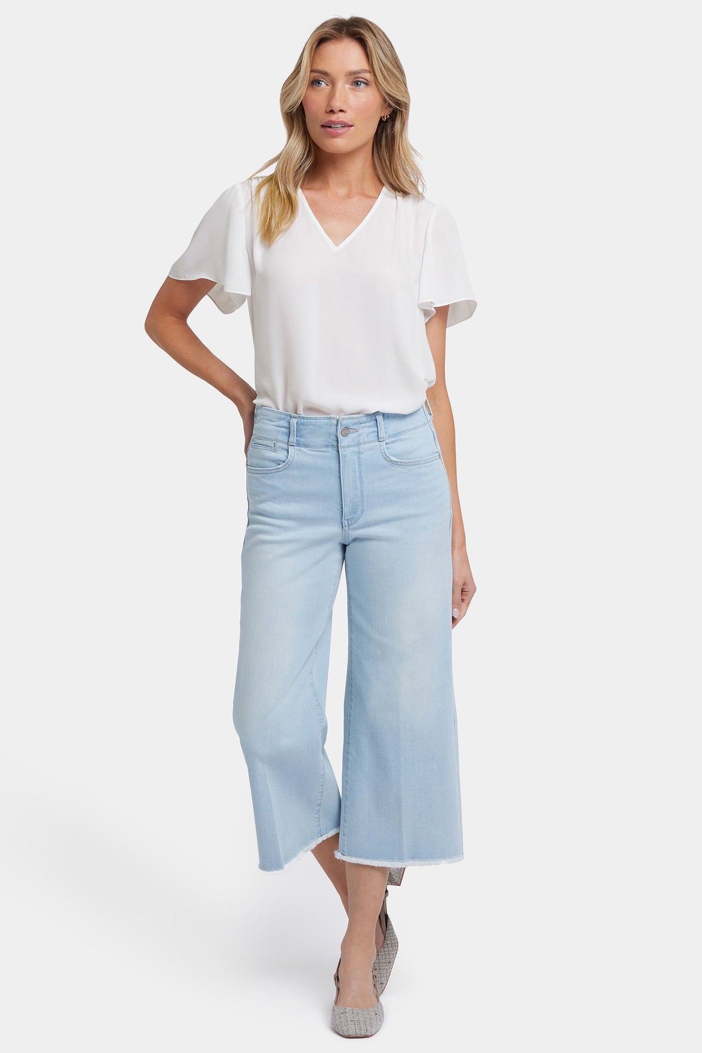 Brigitte Wide Leg Capri Jeans In Petite - Clear Waters