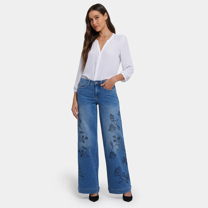 Teresa Wide Leg Jeans In Petite - Water Canyon