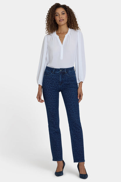 Marilyn Straight Jeans In Petite - Dark Denim Leopard