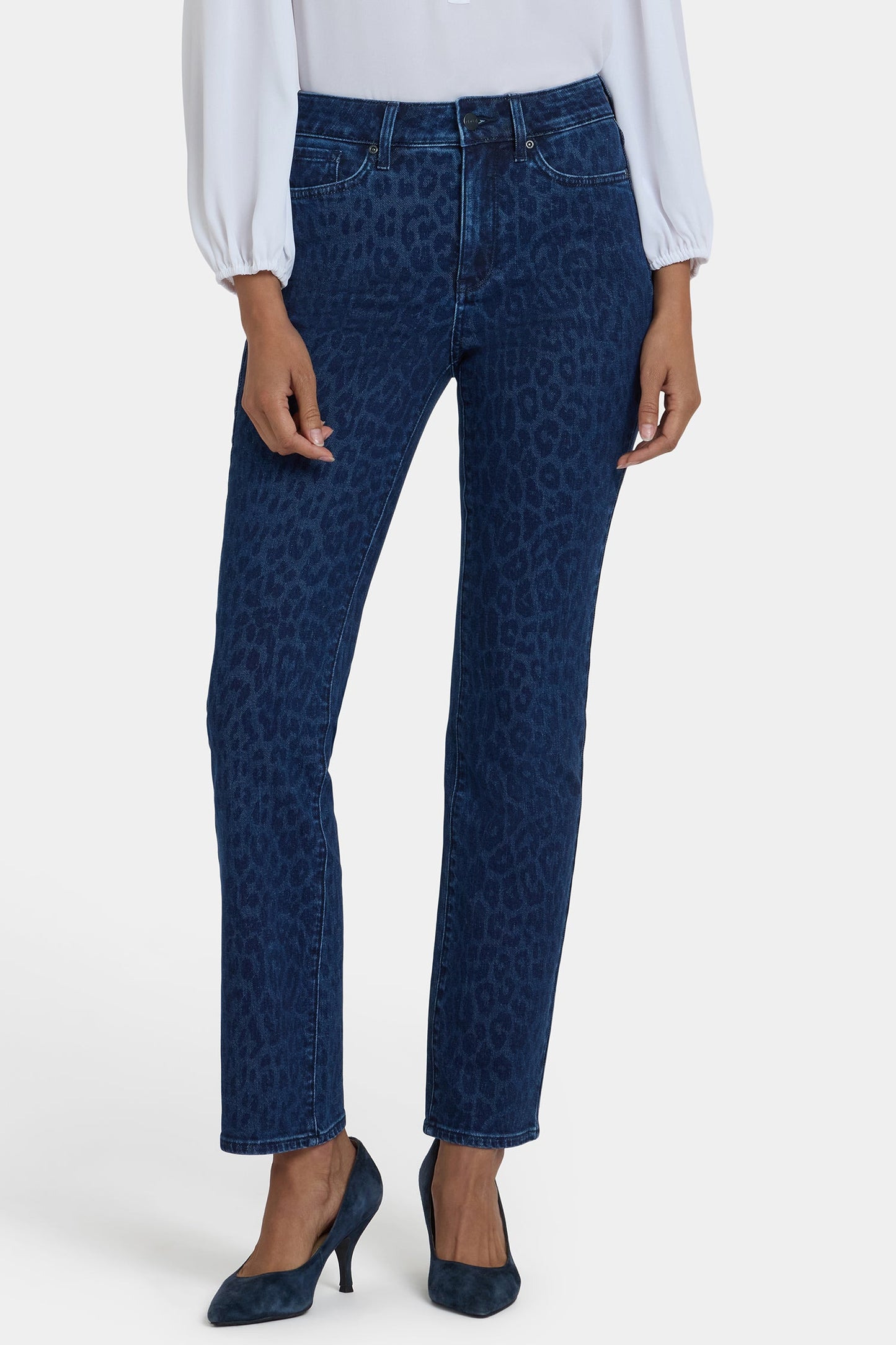 Marilyn Straight Jeans In Petite - Dark Denim Leopard
