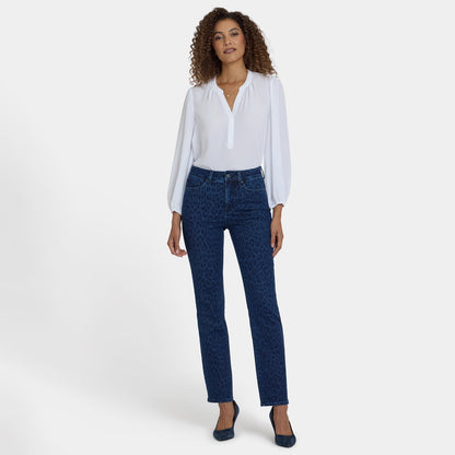 Marilyn Straight Jeans In Petite - Dark Denim Leopard