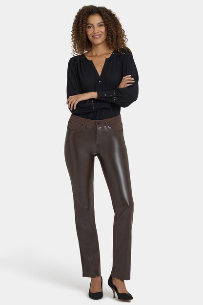 Vegan Stretch Leather Marilyn Straight Pants In Petite - Coffee Bean