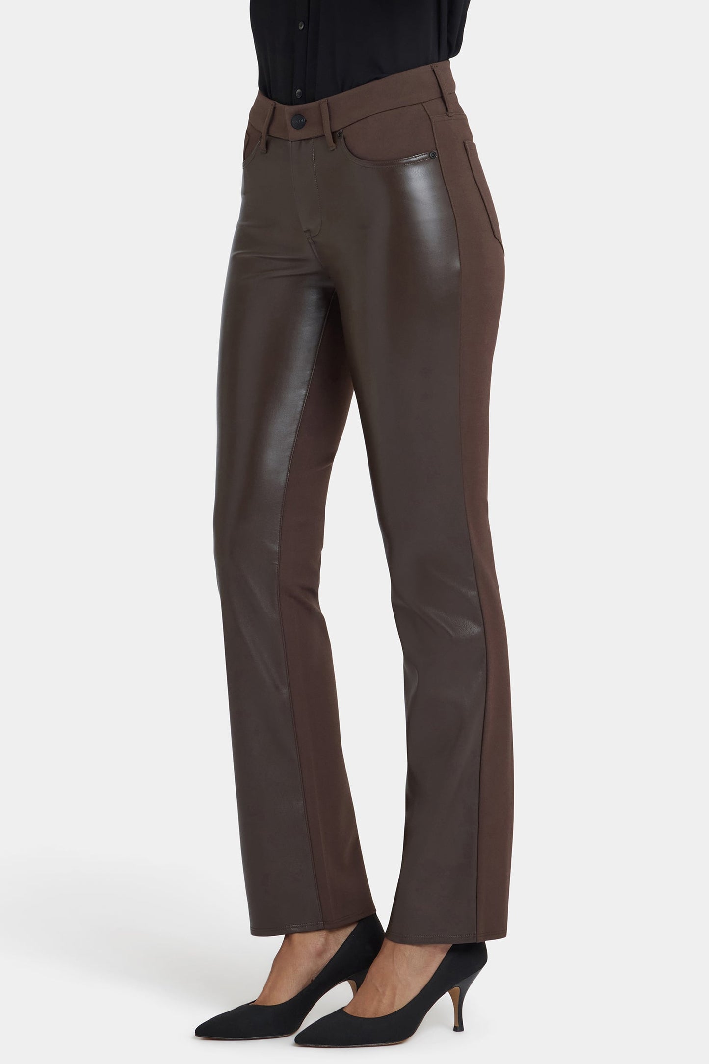 Vegan Stretch Leather Marilyn Straight Pants In Petite - Coffee Bean