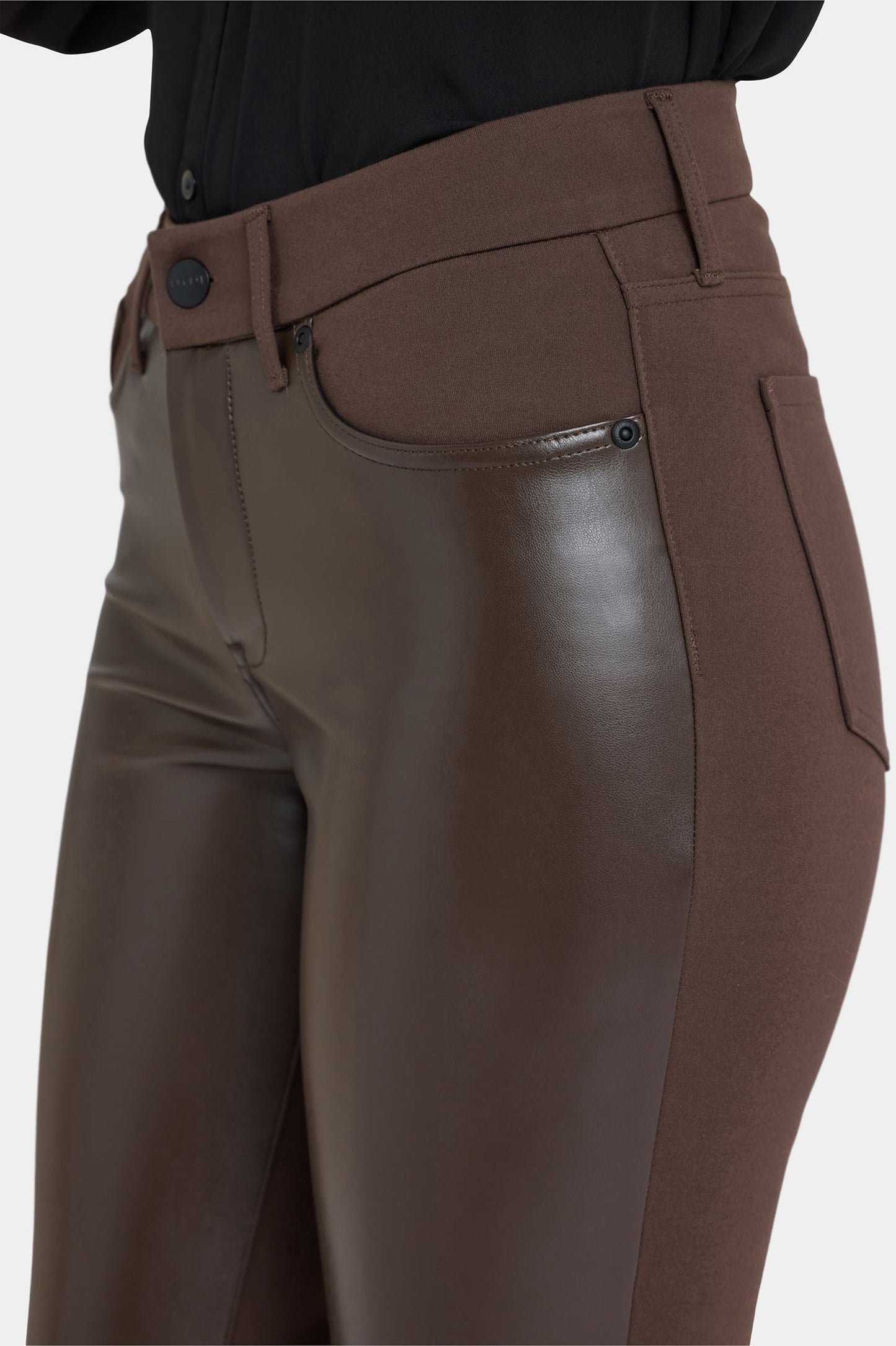 Vegan Stretch Leather Marilyn Straight Pants In Petite - Coffee Bean