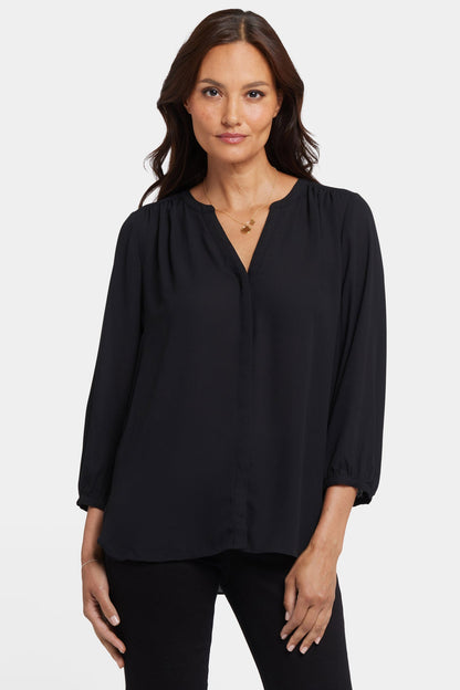 Pintuck Blouse In Petite - Black