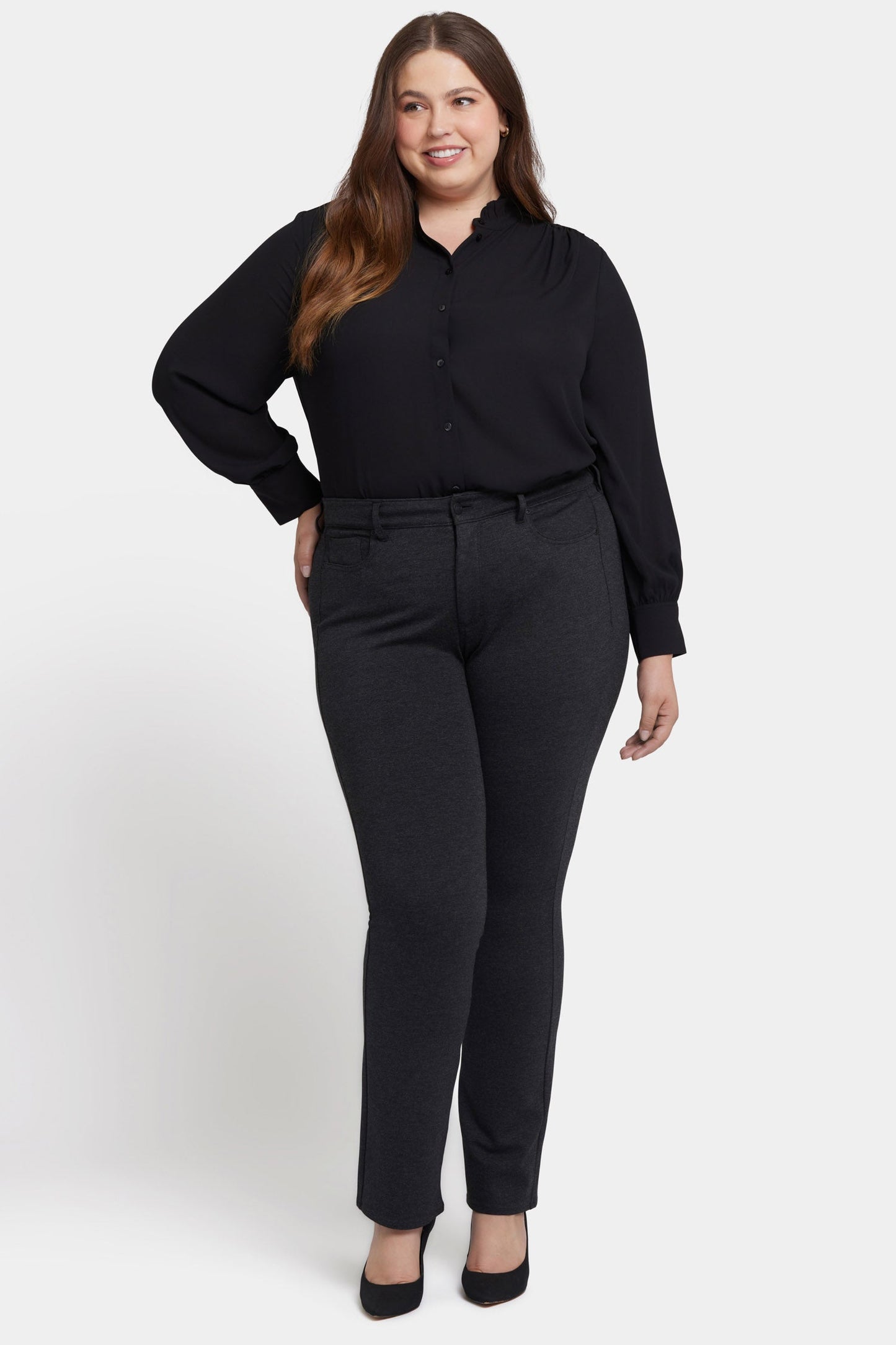 Marilyn Straight Pants In Plus Size - Charcoal Heathered