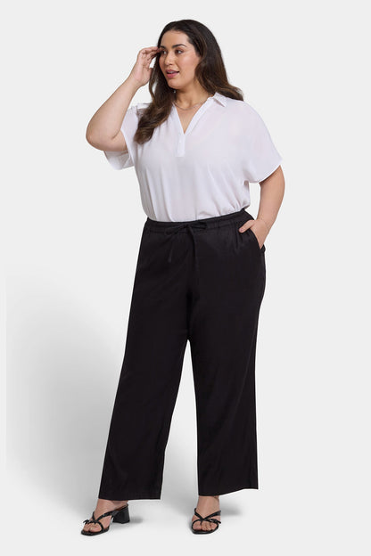 Relaxed Drawstring Pull-On Pants In Plus Size - Black