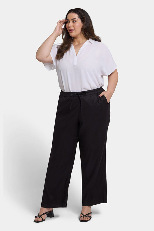 Relaxed Drawstring Pull-On Pants In Plus Size - Black