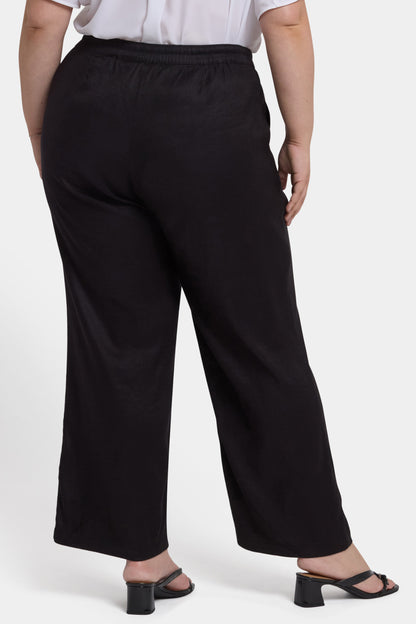 Relaxed Drawstring Pull-On Pants In Plus Size - Black