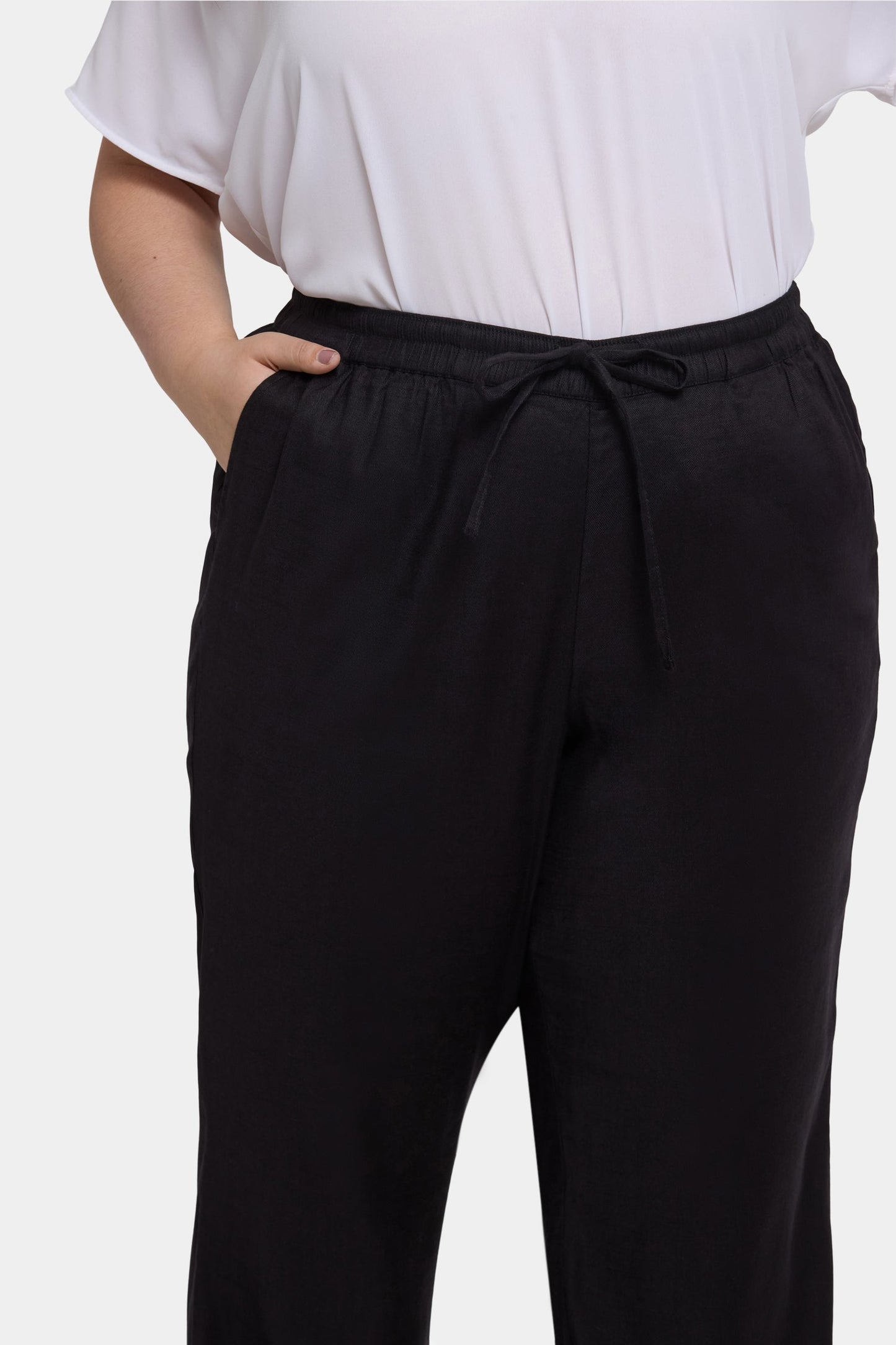 Relaxed Drawstring Pull-On Pants In Plus Size - Black
