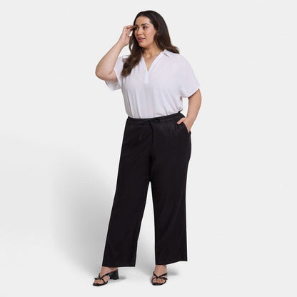 Relaxed Drawstring Pull-On Pants In Plus Size - Black