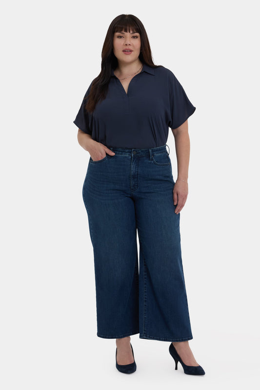 Brodi Wide Leg Ankle Jeans In Plus Size - Ibiza Blues