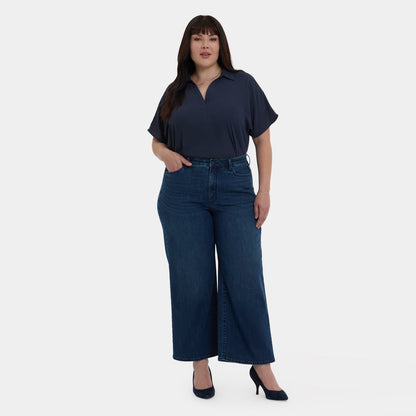 Brodi Wide Leg Ankle Jeans In Plus Size - Ibiza Blues