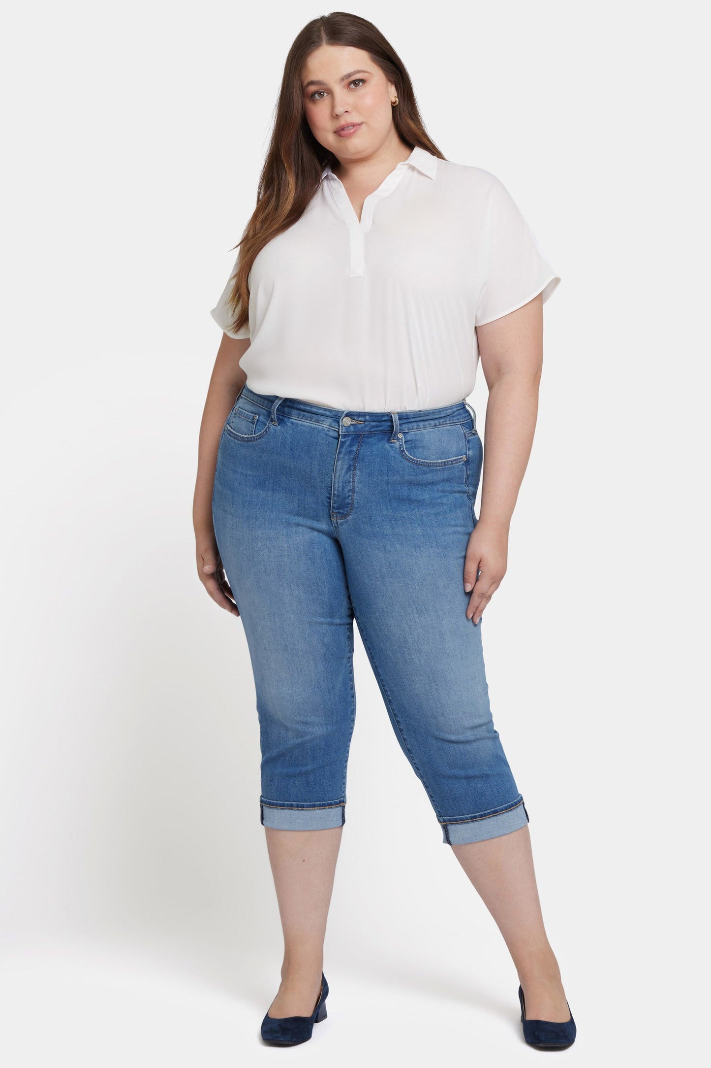 Marilyn Straight Crop Jeans In Plus Size - Water Canyon