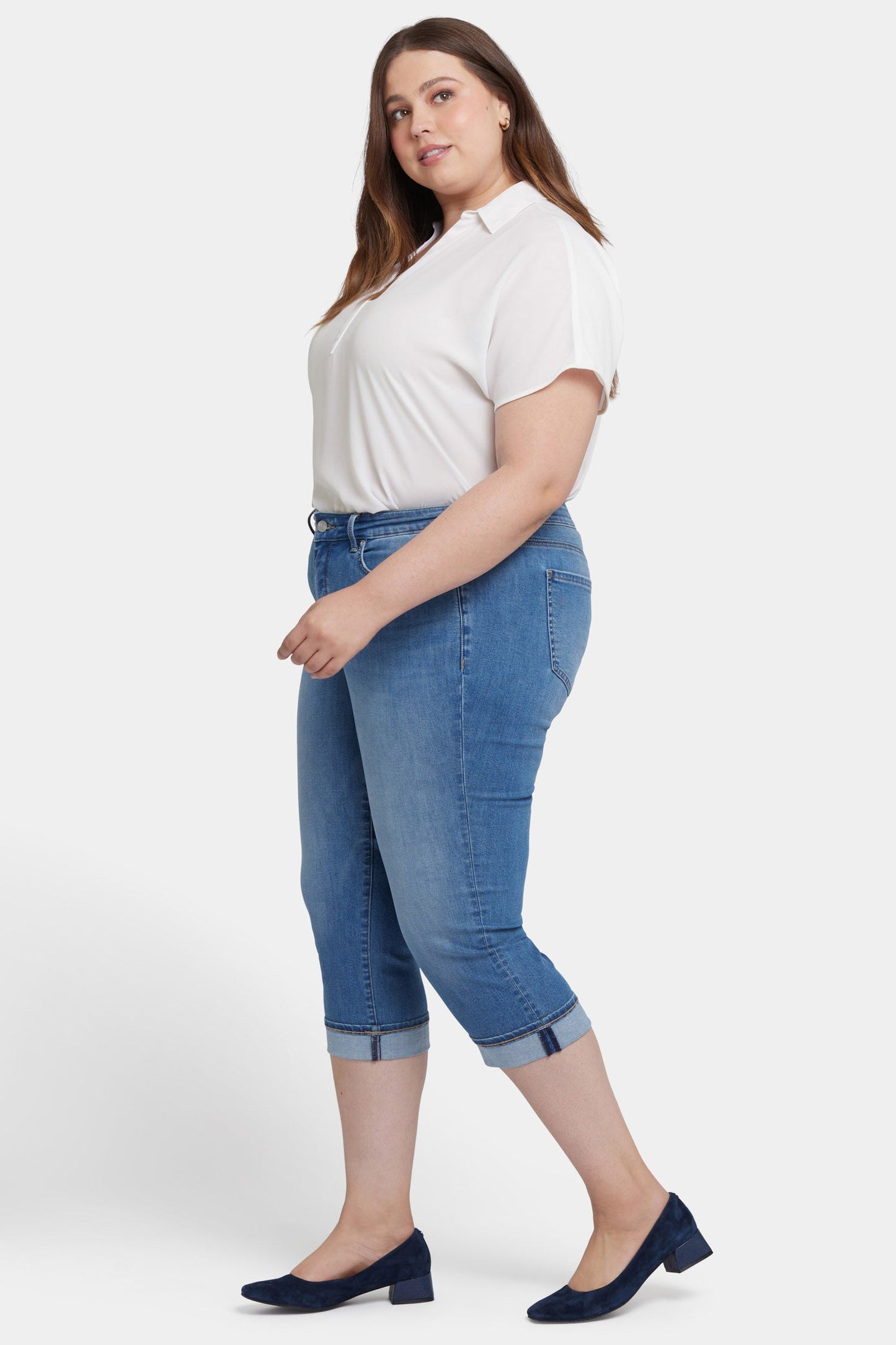 Marilyn Straight Crop Jeans In Plus Size - Water Canyon