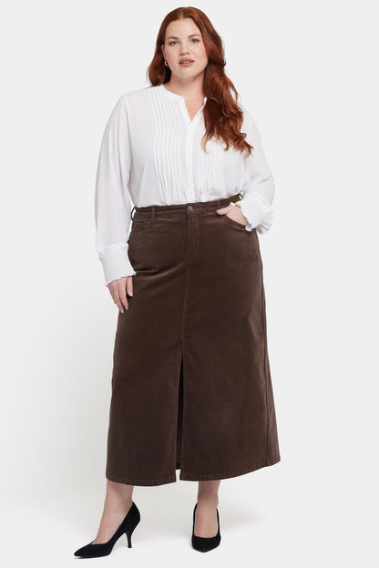 High Rise Long Skirt In Plus Size - Coffee Bean