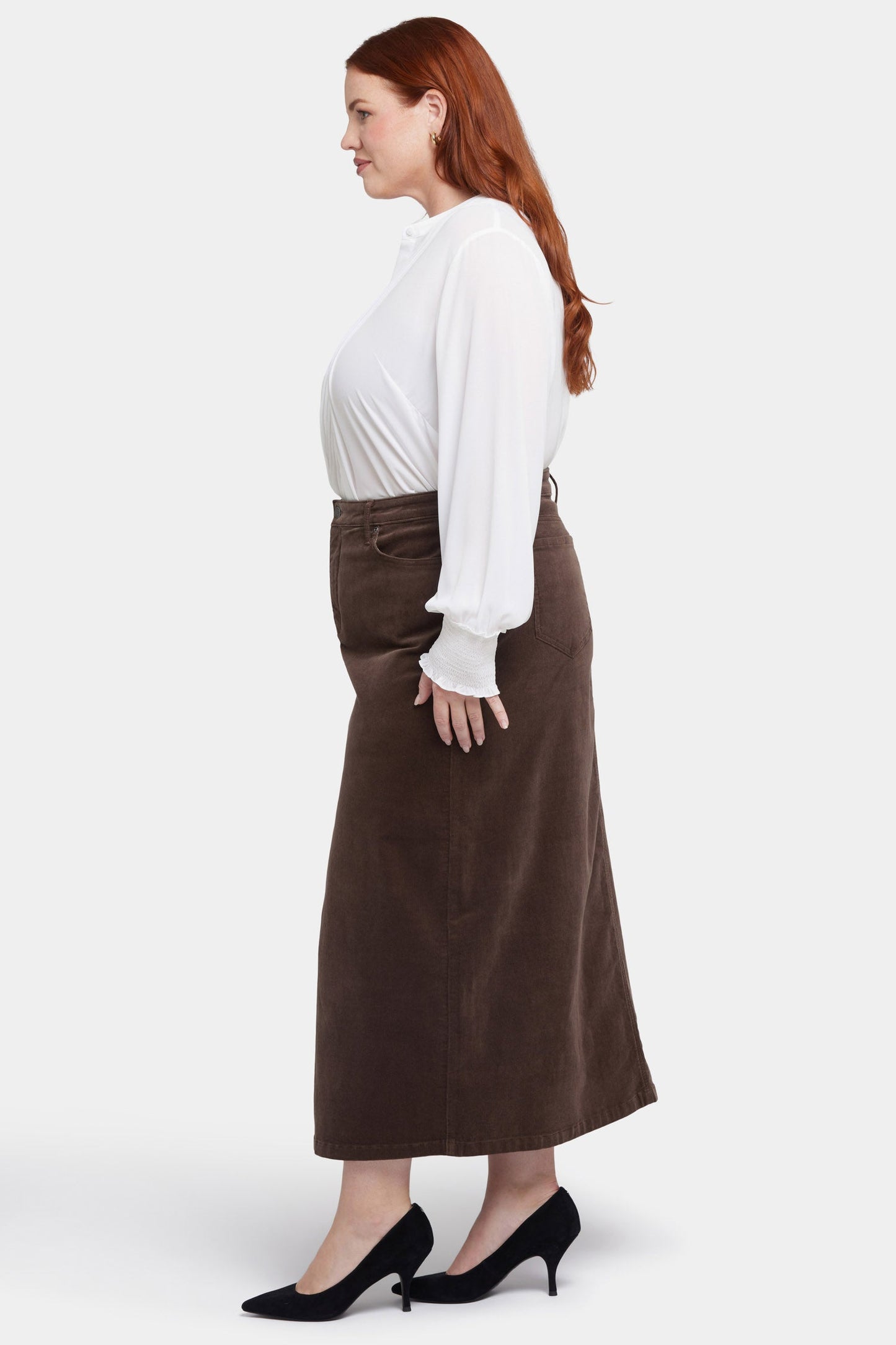 High Rise Long Skirt In Plus Size - Coffee Bean