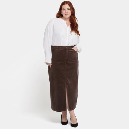 High Rise Long Skirt In Plus Size - Coffee Bean
