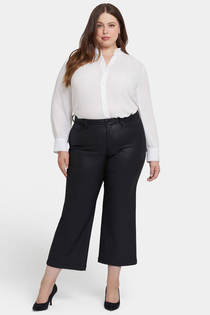 Coated Teresa Wide Leg Ankle Jeans In Plus Size - Black Coated
