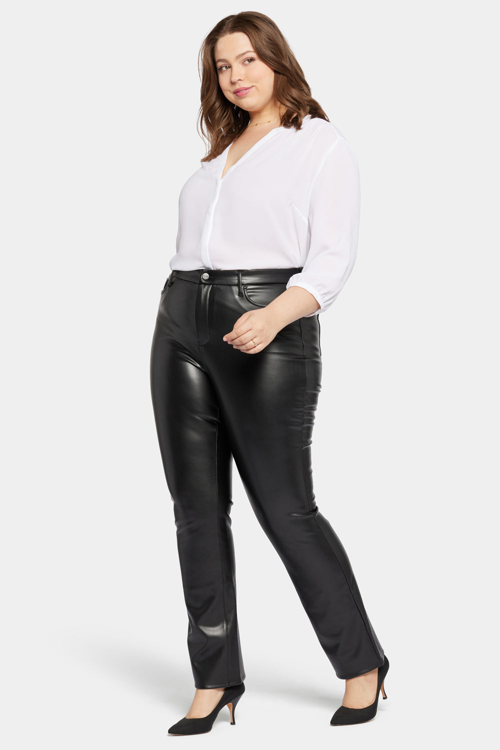 Faux Leather Marilyn Straight Pants In Plus Size - Black