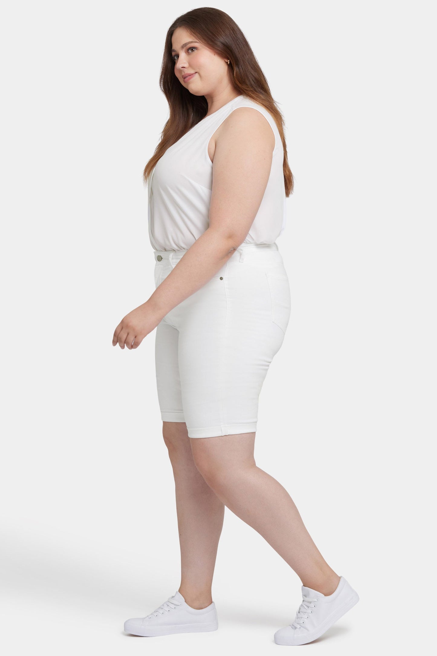 Briella 11 Inch Denim Shorts In Plus Size - Optic White