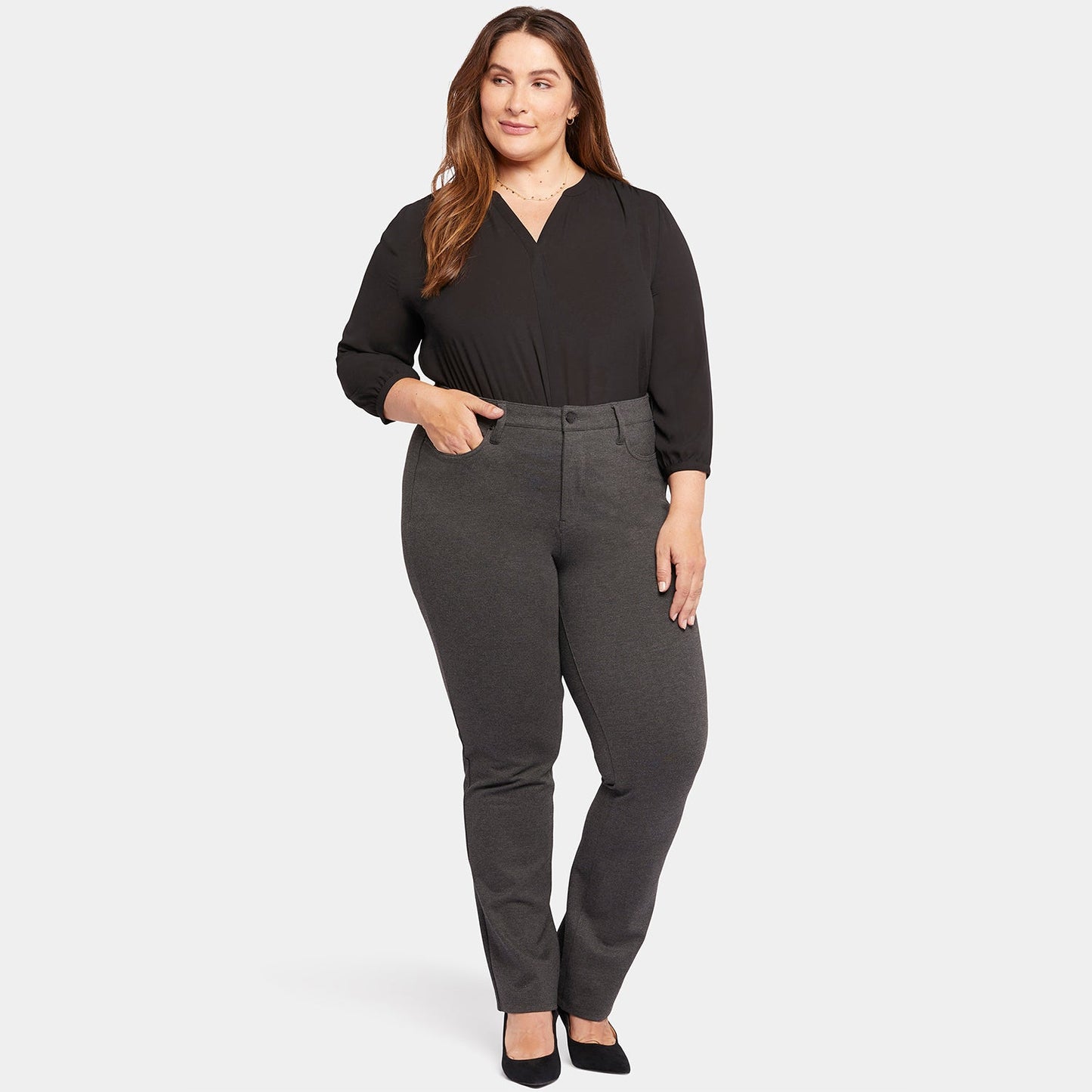 Marilyn Straight Pants In Plus Size - Charcoal Heathered