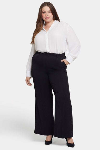 Wide Leg Trouser Pants In Plus Size - Black