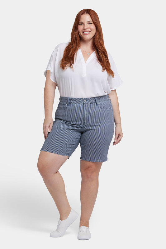 Ella Denim Shorts In Plus Size - Malaga Stripe