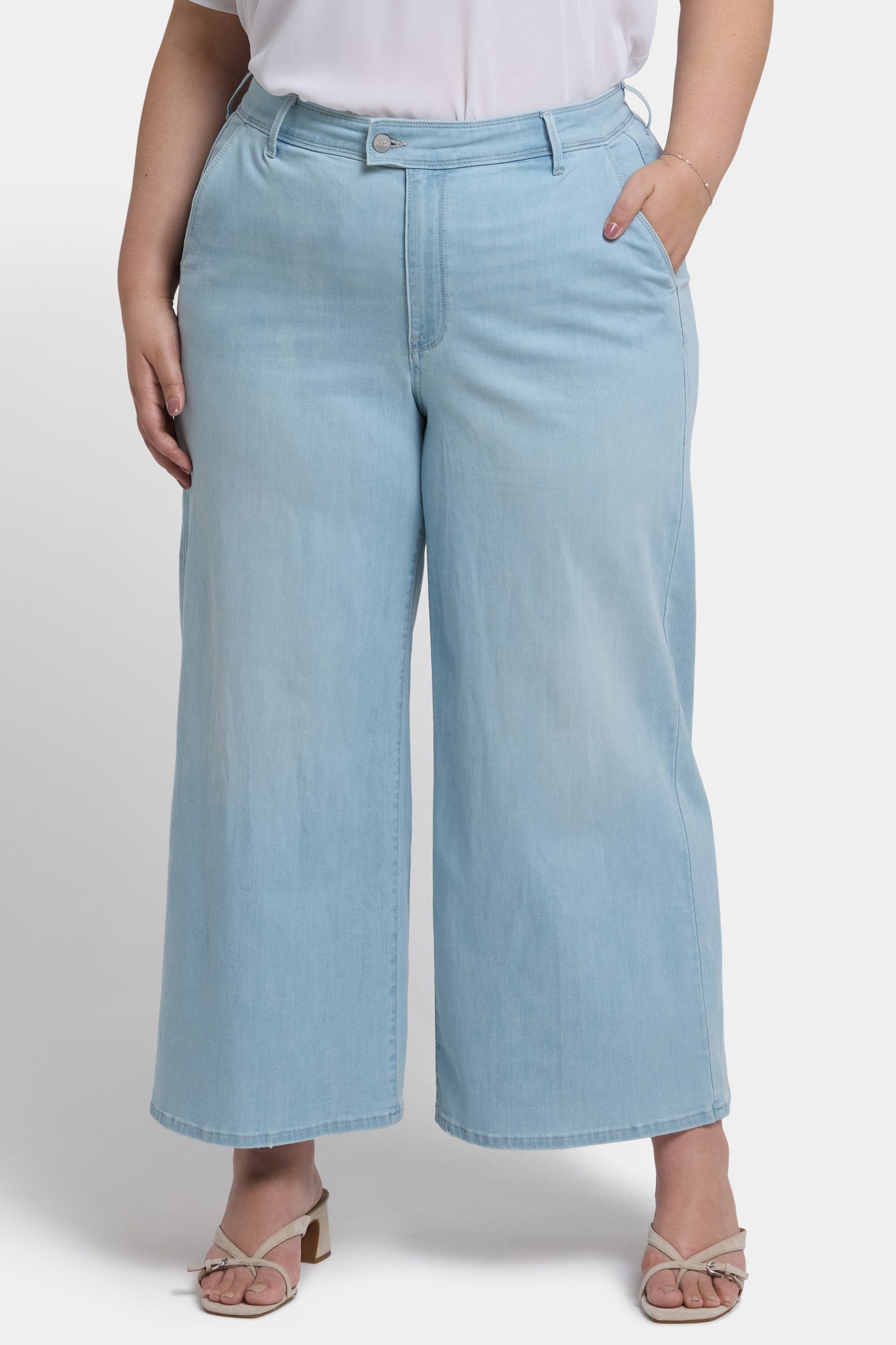 Mona Wide Leg Trouser Ankle Jeans In Plus Size - Clear Waters