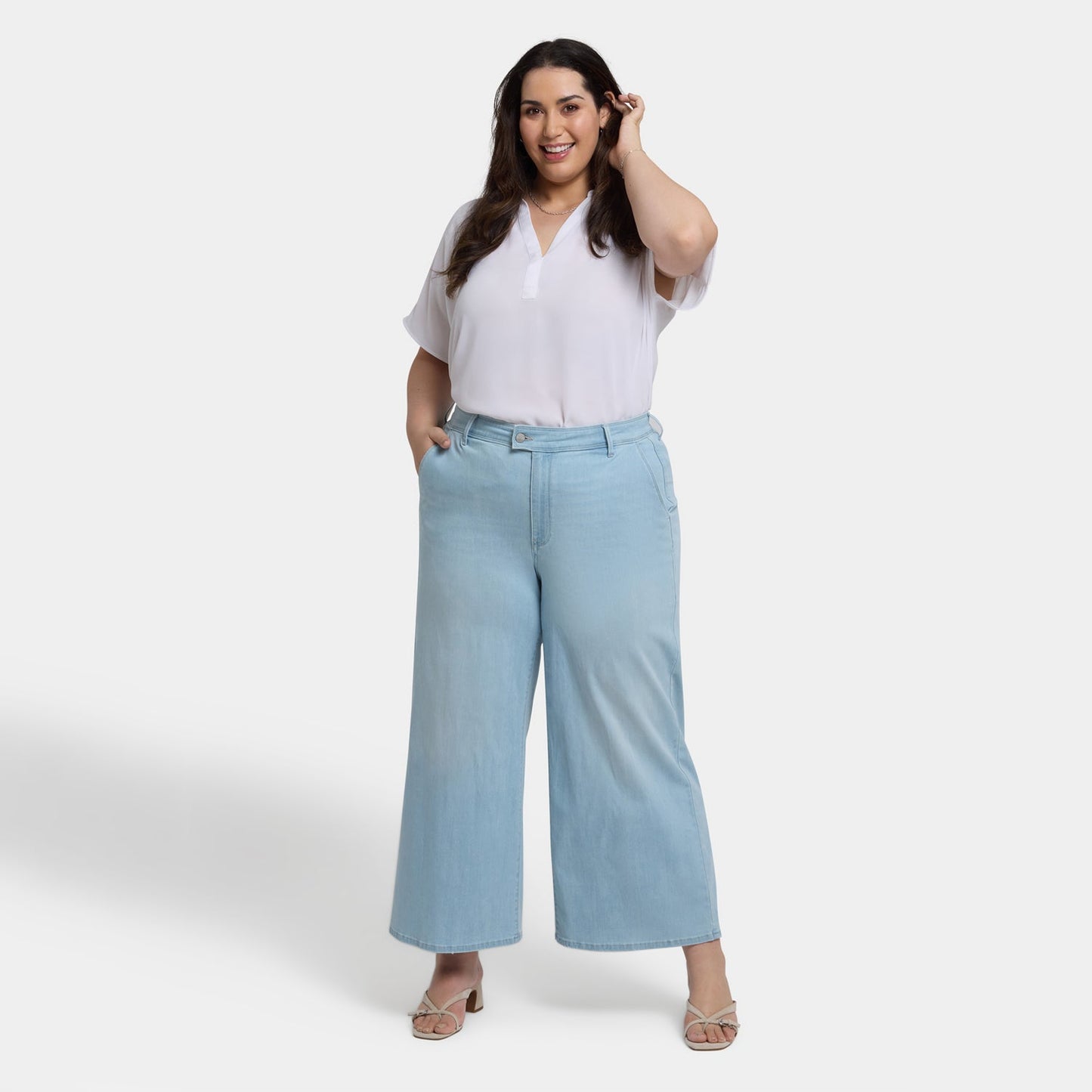 Mona Wide Leg Trouser Ankle Jeans In Plus Size - Clear Waters