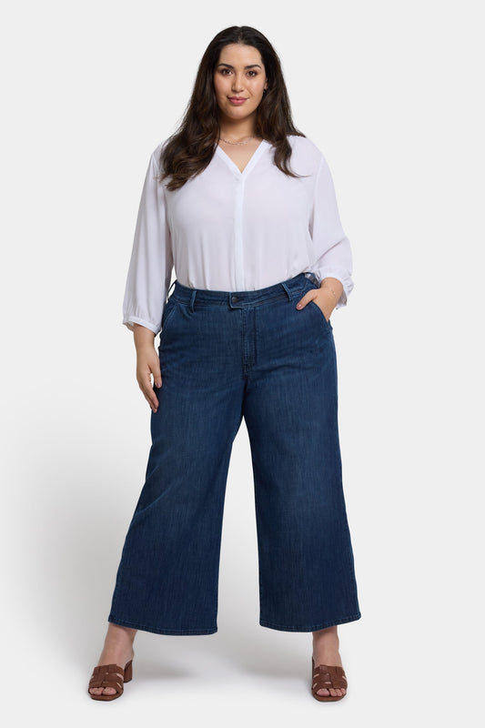 Mona Wide Leg Trouser Ankle Jeans In Plus Size - Ibiza Blues