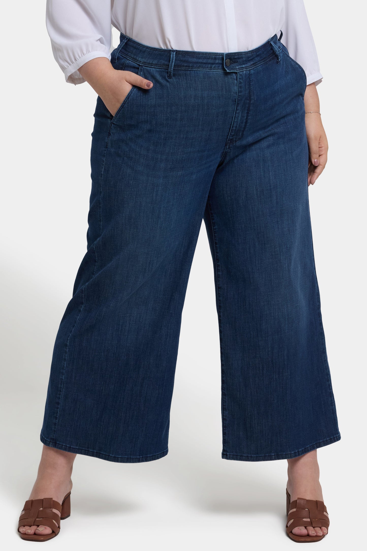 Mona Wide Leg Trouser Ankle Jeans In Plus Size - Ibiza Blues