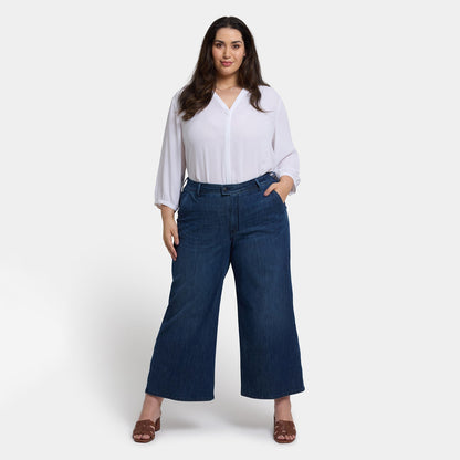 Mona Wide Leg Trouser Ankle Jeans In Plus Size - Ibiza Blues