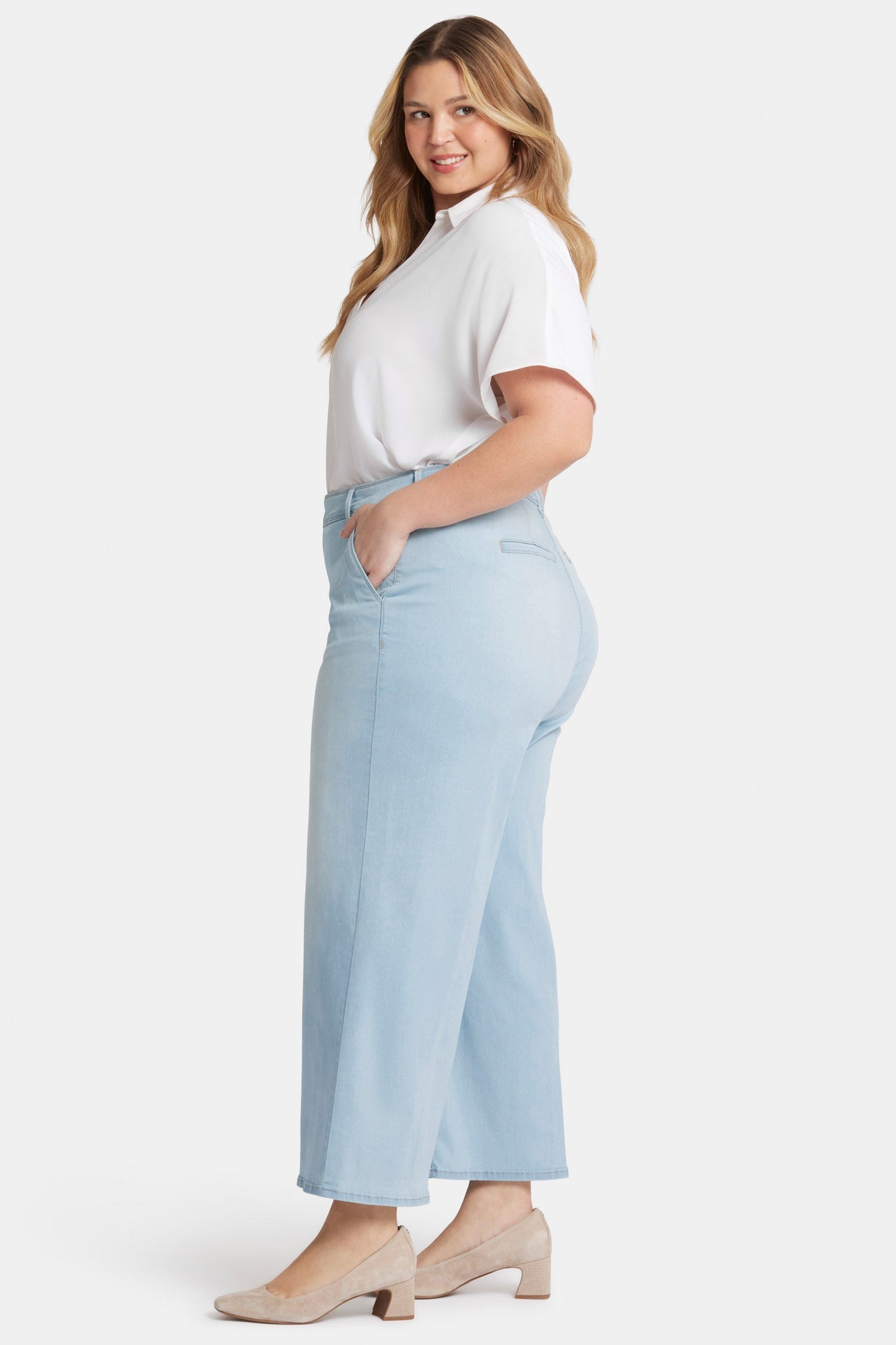 Mona Wide Leg Trouser Ankle Jeans In Plus Size - Oceanfront