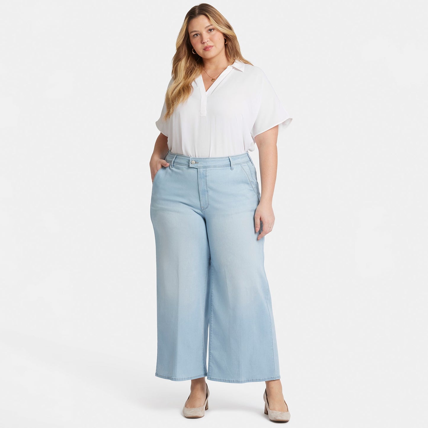 Mona Wide Leg Trouser Ankle Jeans In Plus Size - Oceanfront
