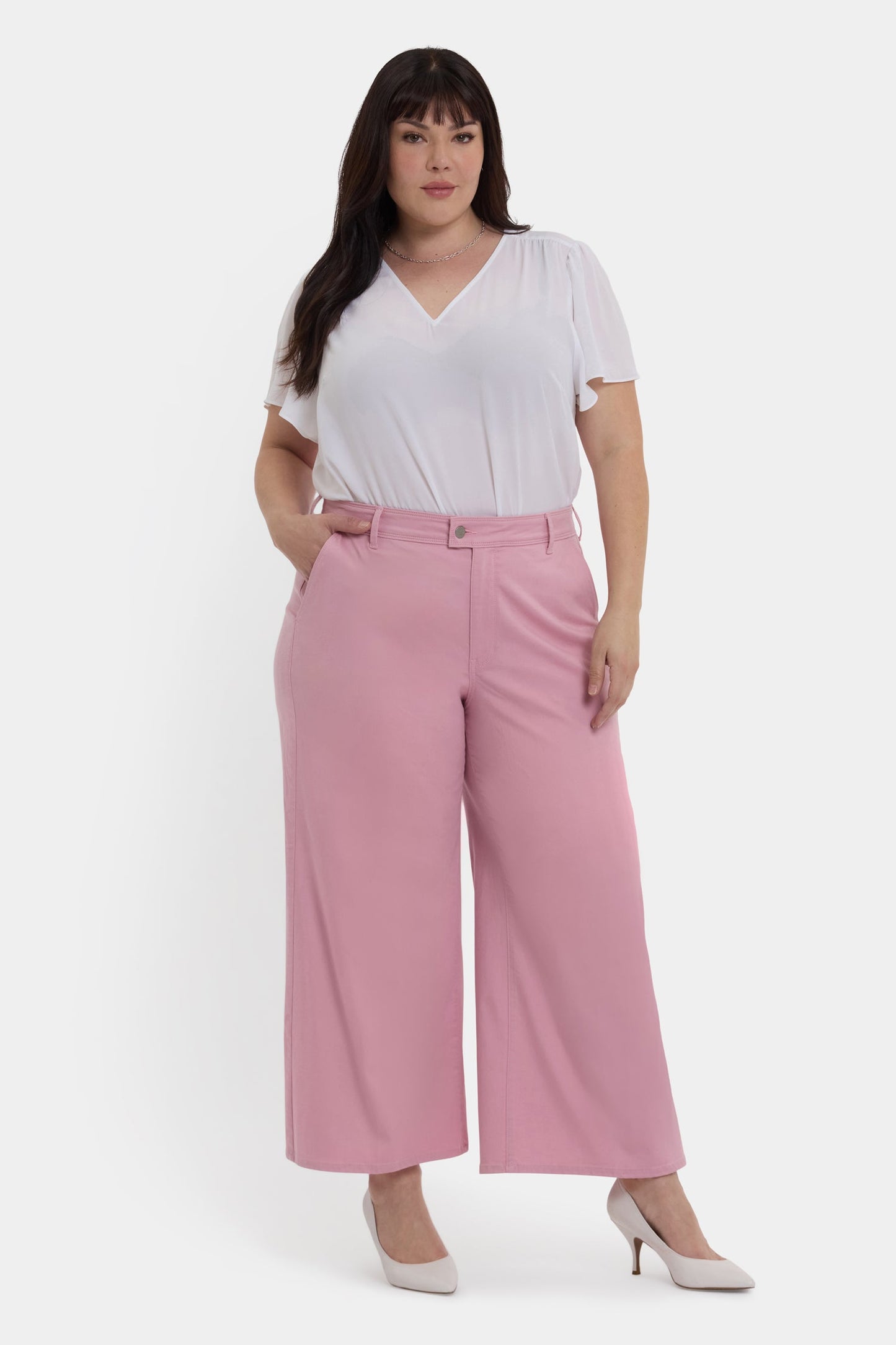 Mona Wide Leg Trouser Ankle Jeans In Plus Size - Pink Nectar