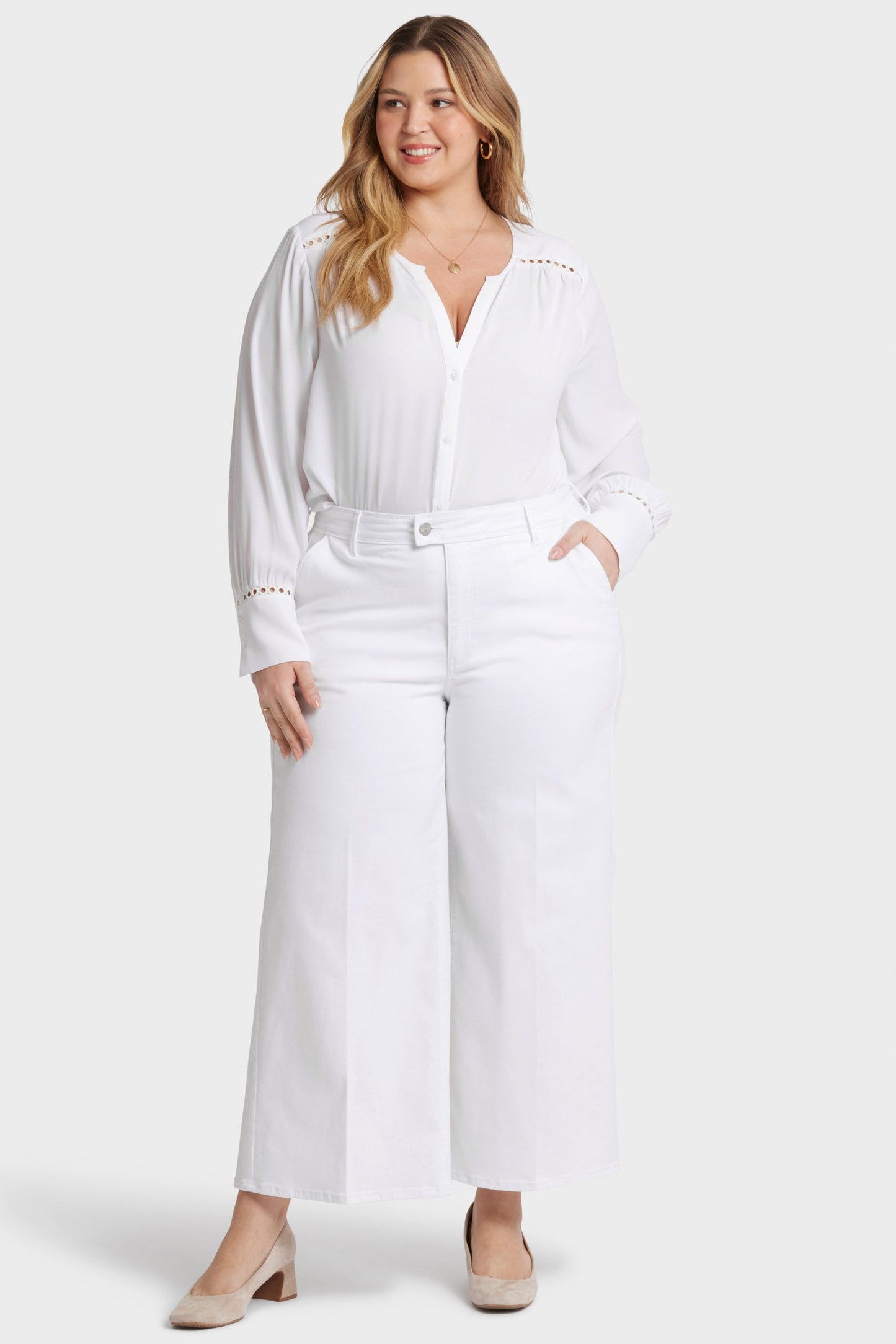 Mona Wide Leg Trouser Ankle Jeans In Plus Size - Optic White