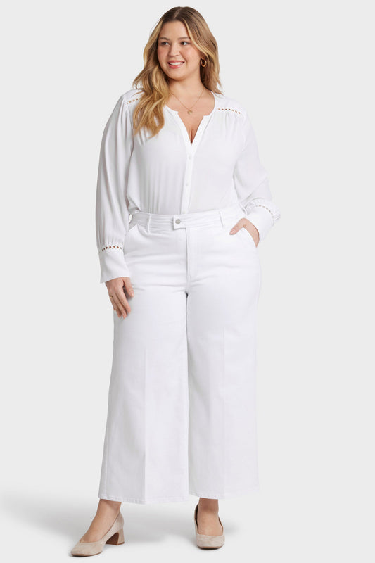 Mona Wide Leg Trouser Ankle Jeans In Plus Size - Optic White