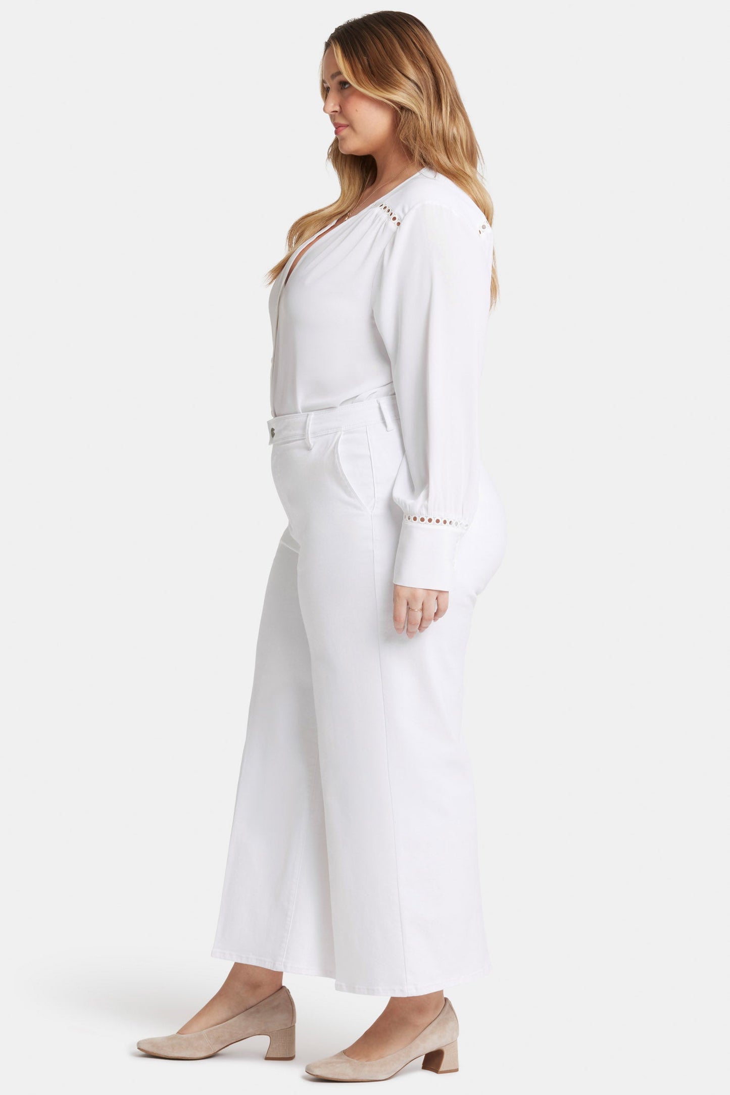 Mona Wide Leg Trouser Ankle Jeans In Plus Size - Optic White