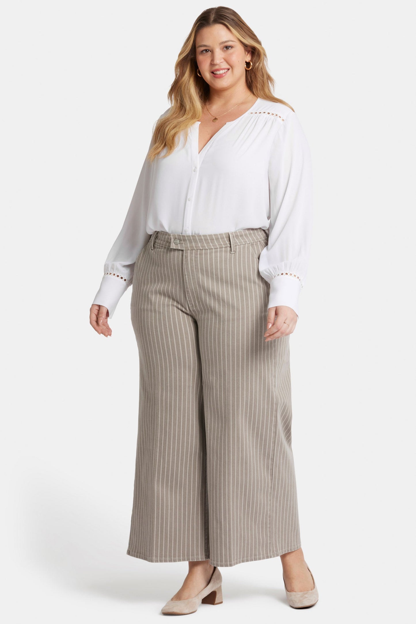 Mona Wide Leg Trouser Ankle Jeans In Plus Size - Boardwalk Stripe